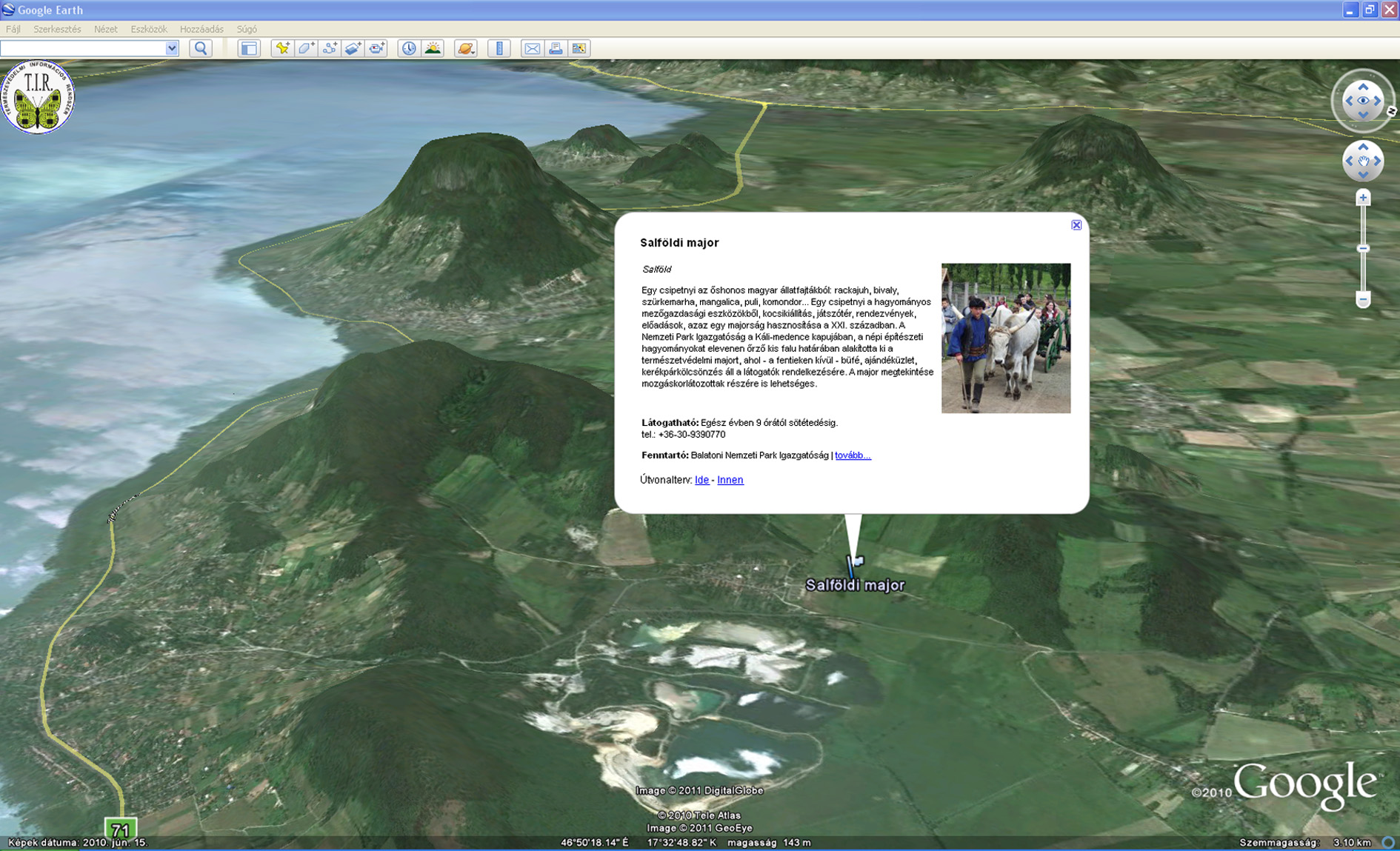 A TIR adattartalom megjelenítése Google Earth-ön