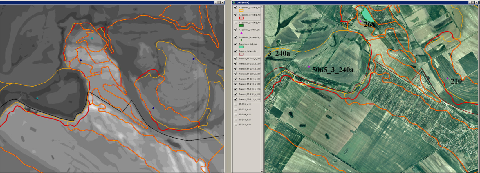 Kreybig-féle talajismereti térképezés folthatárainak pontosítása domborzatmodell és ortofotó alapján (forrás: MTA TAKI)