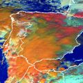 Anim24 - A ciklon haladt keresztül Spanyolországon, és Sevilla városában 50 év után az első havazást eredményezte 2010.01.10. Meteosat-9 VIS0.8, NIR1.6, IR3.9 (copyright 2010 EUMETSAT)